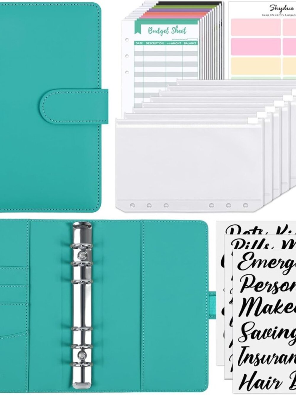 Budget Binder, Money Saving Binder with Zipper Envelopes, Cash Envelopes and Exp
